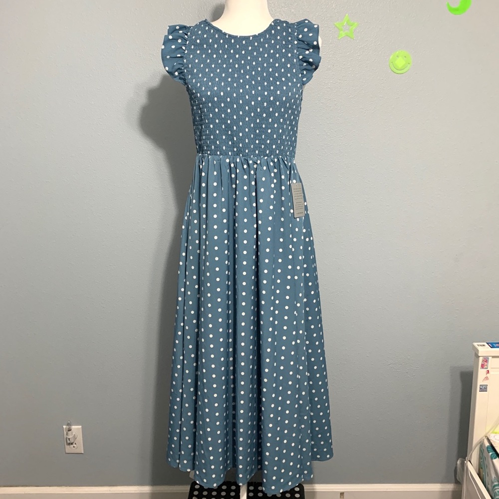 MELLODAY Smocked Cap Sleeve Maxi Dress